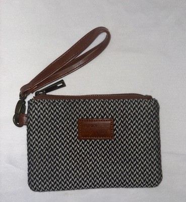 Funky Monkey Brown Black Tweed Pattern Wristlet Small Purse Zip Pull