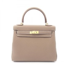 HERMES Kelly 25 Schulter Handtasche Clemence Leder Etoupe Grau Gebraucht...