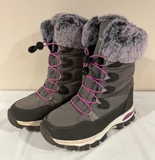HOBIBEAR Kids Winter Snow Boots Waterproof Outdoor Warm Faux Fur Lined Shoes Sz4