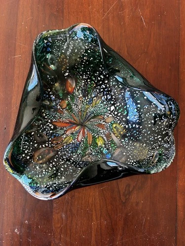 Murano Vintage Italian Blown Art Glass Bowl Tutti Frutti Multi-Color MCM