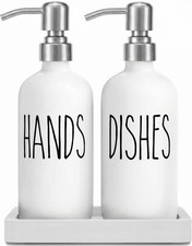Soap Dispenser Kitchen Set with Ceramic Tray, White