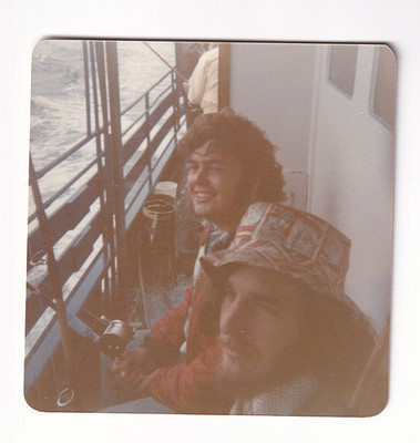 Vintage Color Photo Couple on Boat Deck Ocean Cruise Travel Vacation Snap J111