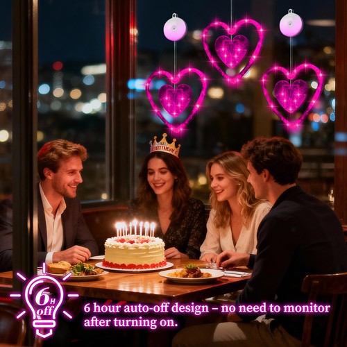 3 Pcs Valentines Day Window Lights Decorations with Timer, Double Heart Shaped  - Picture 3 of 6