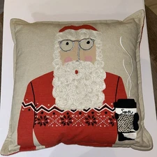 SANTA CLAUS Throw Pillow Ugly Sweater Drinking Coffee Winter Holiday Home Decor