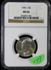 1936 Washington Silver Quarter 25c NGC MS66
