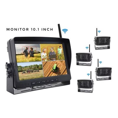 1080P Wireless Camera System, 10 Inch DVR Quad Split Monitor Wireless Waterproof