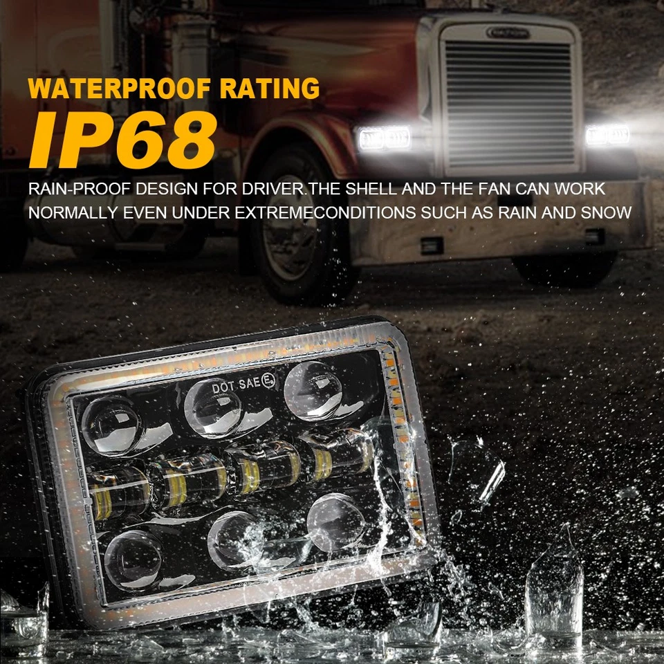 4Pcs 4x6" LED Square Headlight Hi-Lo Beam DRL For Jeep Offroad Truck Truck Boat - Image 3 of 4