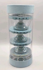 New S/4 Grace's Teaware LA • Cupcake/Dessert Stand Pedestals Blue/Gold Dots 4"W 