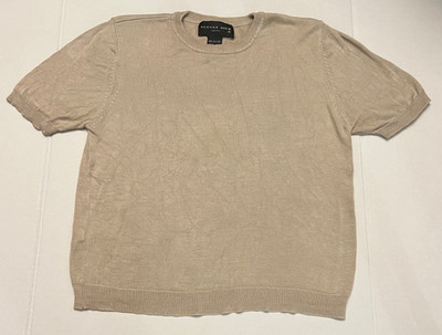 August Silk Knits Shirt Top Short Sleeve 100% Silk Taupe Size S