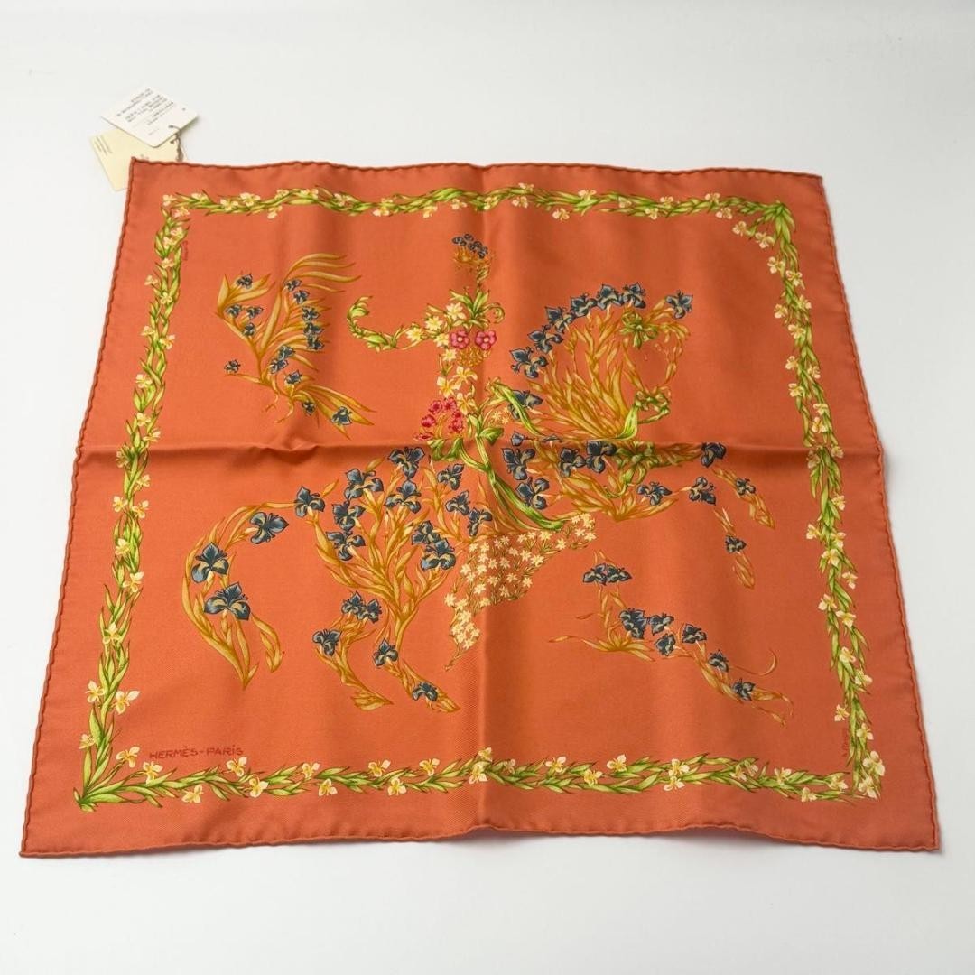Hermès Carré 40 Scarf, Floral Print, Flowering Horse, Silk, Orange