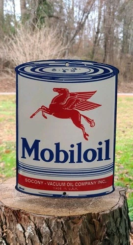 Mobiloil Porcelain Sign Vintage gas oil Lube Petro pump Peggy Pegasus Mobil
