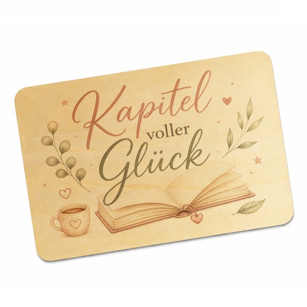 Postkarte Holz Kapitel Voller GlüCk - Grusskarte Zum Neuanfang Mit Spruch:-image