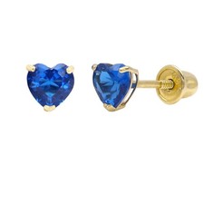 Blue Heart Baby Earrings Solid 14k Gold Screw Protective Backs 4mm 