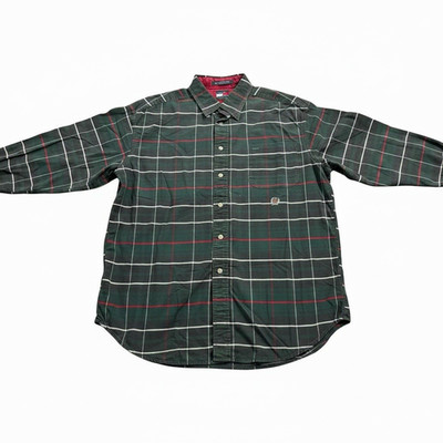 Vintage 90 s Tommy Hilfiger Men s XL Green Plaid Long Sleeve Button-Up Shirt