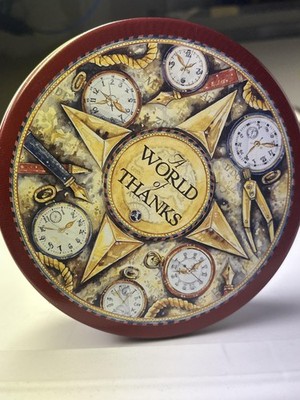 Berger's Cookie Tin A World of Thanks Clock Art Storage Collectible Gift Box