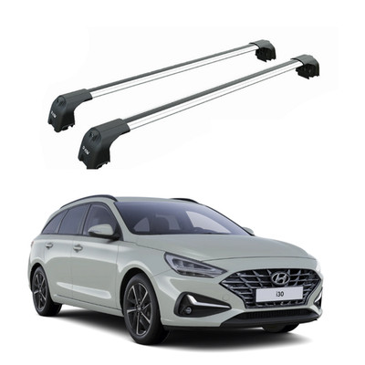 For Hyundai i30 Estate 2012-2017 Roof Rack Cross Bars Flush Rail, Silver