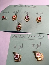 Vintage Red Cross Blood Donation Pins, Set of 7. Blank, 2, 3, 4, 5, 8, 8 Gals.