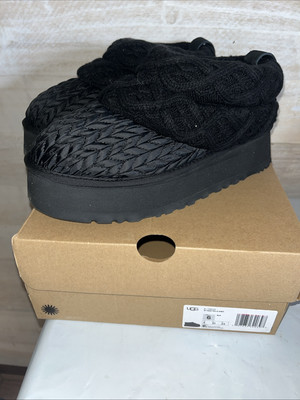UGG TAZZ VILLA KNIT PLATFORM WOMEN'S SLIPPERS - BLACK - US size 10