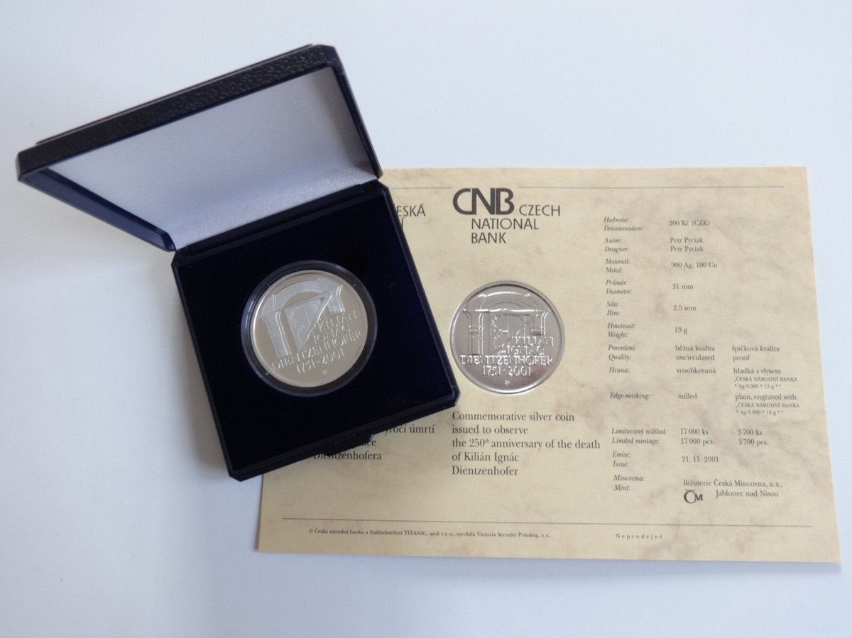 200 Korun - 200 Kč / 2001 / 250th anniversary of the death of Dientzenho /  PROOF | eBay