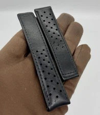 Authentic Tag Heuer Perforated 20mm X 18 Black Leather Watch Strap Band OEM LOOK