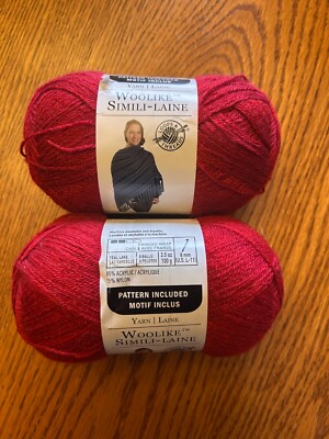 2 Skeins Loops & Threads Woolike Simili-Lane RED Super Fine 678 Yards Yarn