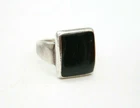LAIDES VINTAGE RETRO STERLING SILVER RECTANGLE BLACK ONYX COCKTAIL RING.SIZE 9