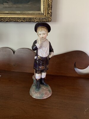 Victorian West German Porcelain Figurine 13 T Young Boy Tree Stump Marks