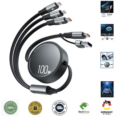 180 cm Adjustable 100 W Multi-Charging Cable with High-Speed Data Transfer