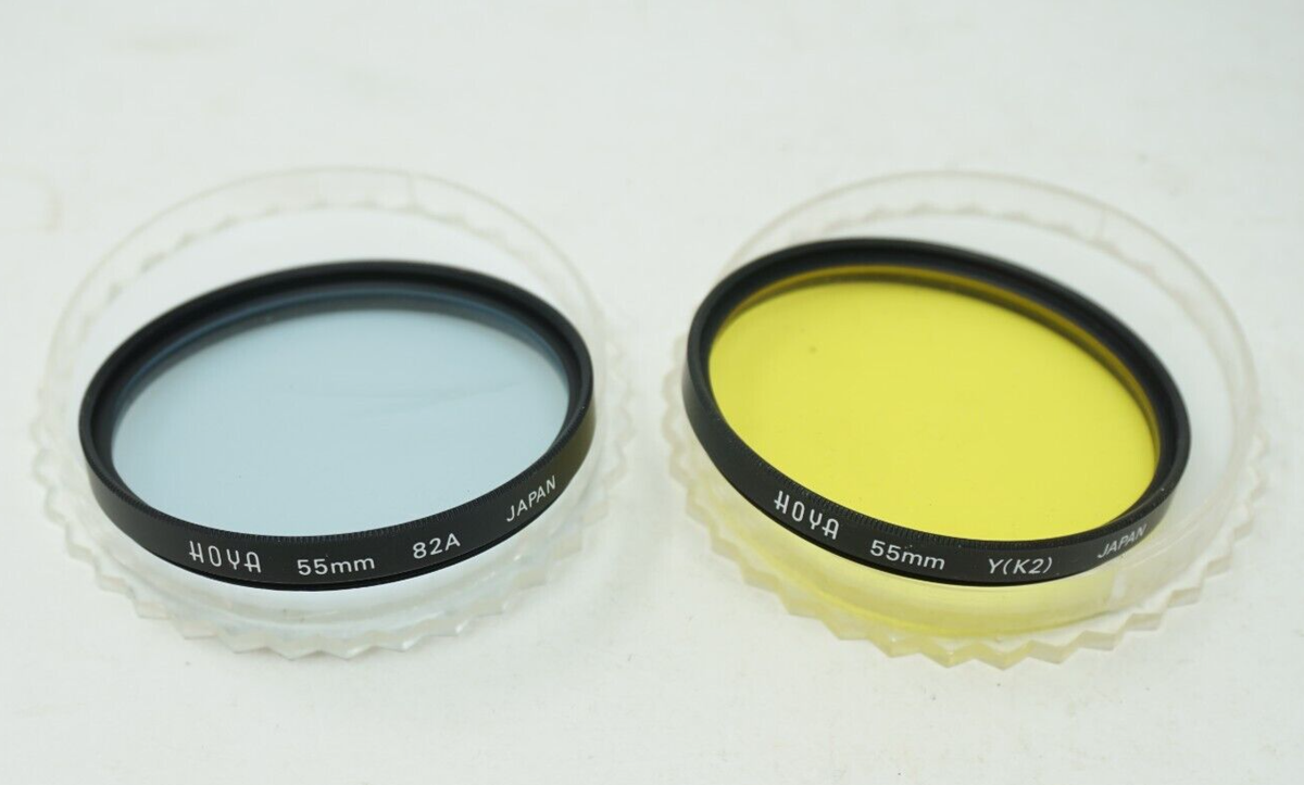 Vintage Hoya 55mm Y (k2) Yellow Blue 82A Lens Filter with Case