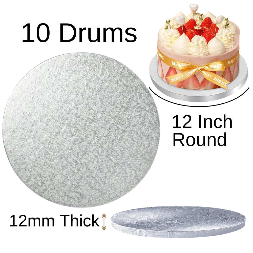 12 Inch Cake Drums Round 12mm Thick Strong Silver Cake Board - 10 Drums