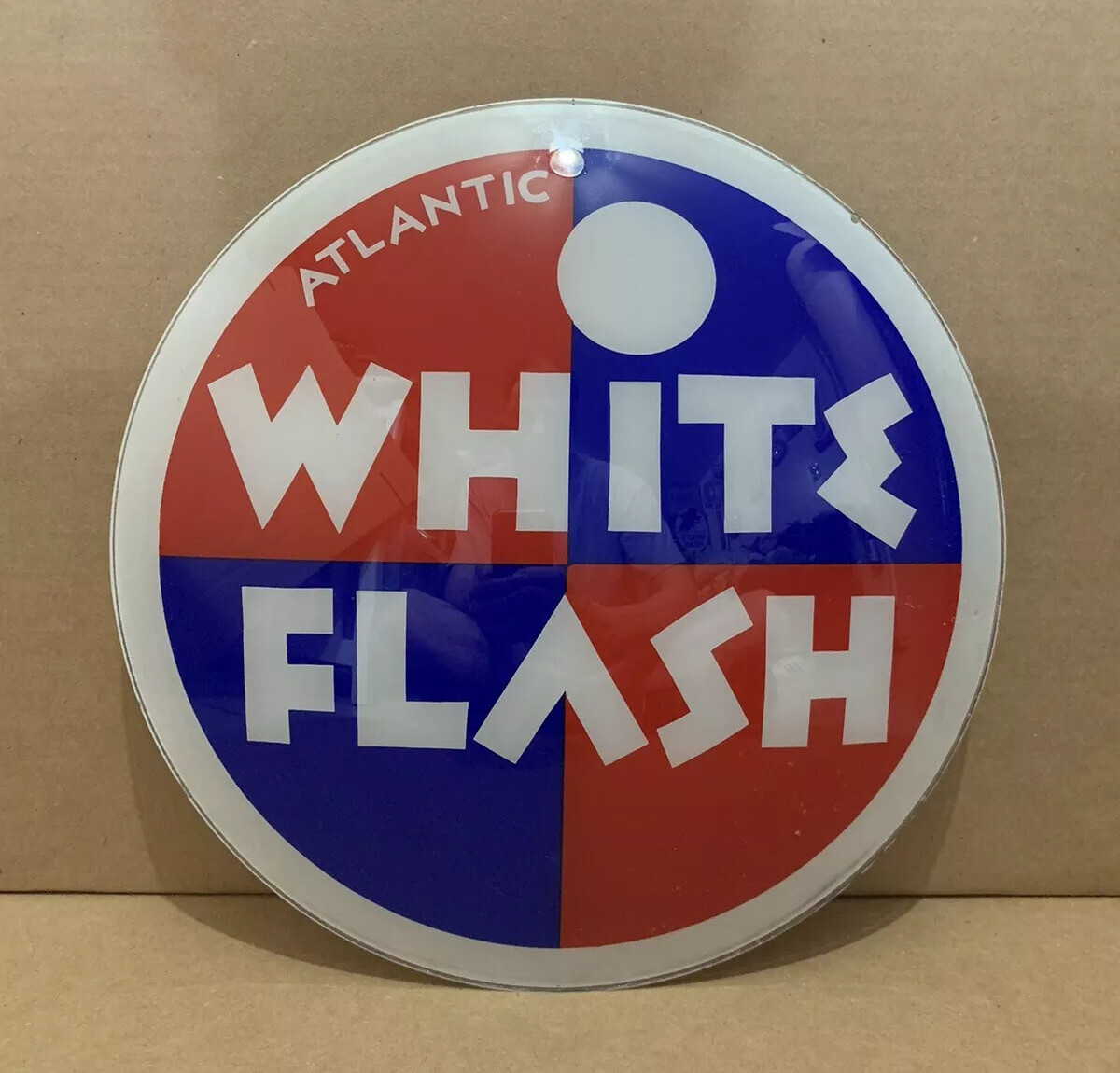 Vintage Original Atlantic White Flash Gas Pump Globe Gasoline Glass ...
