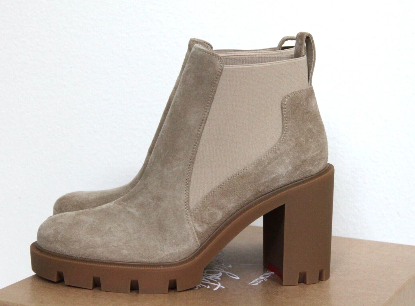 Christian Louboutin — 10.5 / 41 Christian Louboutin Marchacroche Beige Suede Chelsea Ankle Boot Shoe