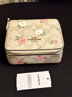NWT Coach CR920 Large Jewelry Box In Signature Canvas With Floral