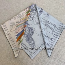 Sallys Fly Horse Print 18 Momme Twill Silk Wrap Scarf Double Face Shawl 35"