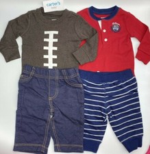 Boys 3M  6M Carter's 4-Piece Pants Set Outfits Long Sleeve Bodysuits Football