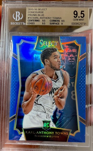 2015 Panini Select Prizm Blue Rookie Karl-Anthony Towns Gem 9.5 BGS #241/249 - Picture 2 of 3