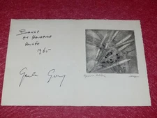 ARTXXe CARTE DE VOEUX SIGNEE DEDICACEE GEULA DAGAN 1965 Rare EAU FORTE AQUATINTE