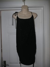 New Look Dress UK 12 Black Glitter Ruched Tie Strap Party Evening Mini Dress