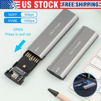 M2 SSD Hard Case NVME NGFF Enclosure M.2 to USB Type C 3.1 GEN2 M Key Adapter S+
