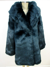 $299 June By June Ambrose Emerald Blue Faux Fur Coat Size M - Nwt