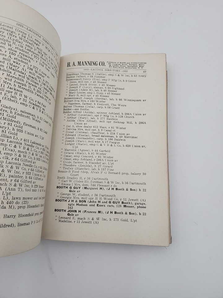 Vintage 1933 Laconia New Hampshire phone directory white yellow pages w