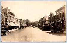 Spring Valley MN Chiropractor~Bakery~Café~Drugs~Fancy Rooflines~Sepia RPPC 1923