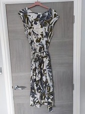 C73 WOMANS WALLIS GREEN MIX SLEEVELESS BELTED SLIT SUMMER DRESS UK 12 EUR 40