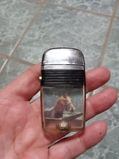 Vintage Scripto- VU Lighter Horse Photo Flip Top Black Band With Chrome Top