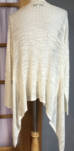 Guess Women’s Cardigan Sz L Open Front Front Ivory Knit Asymmetrical Lagenlook - Picture 4 of 11
