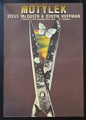 PAPILLON, STEVE MCQUEEN, D. HOFFMAN, ORIGINAL CZECH MOVIE POSTER, ZDENEK ZIEGLER