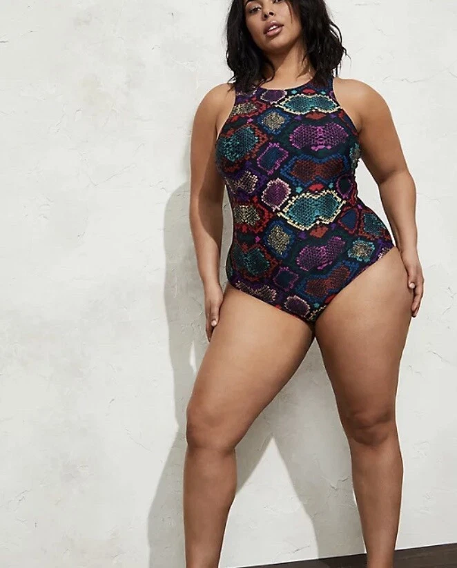 Torrid Snake Skin Shimmer Print High Neck Swim One Piece Size 0 12