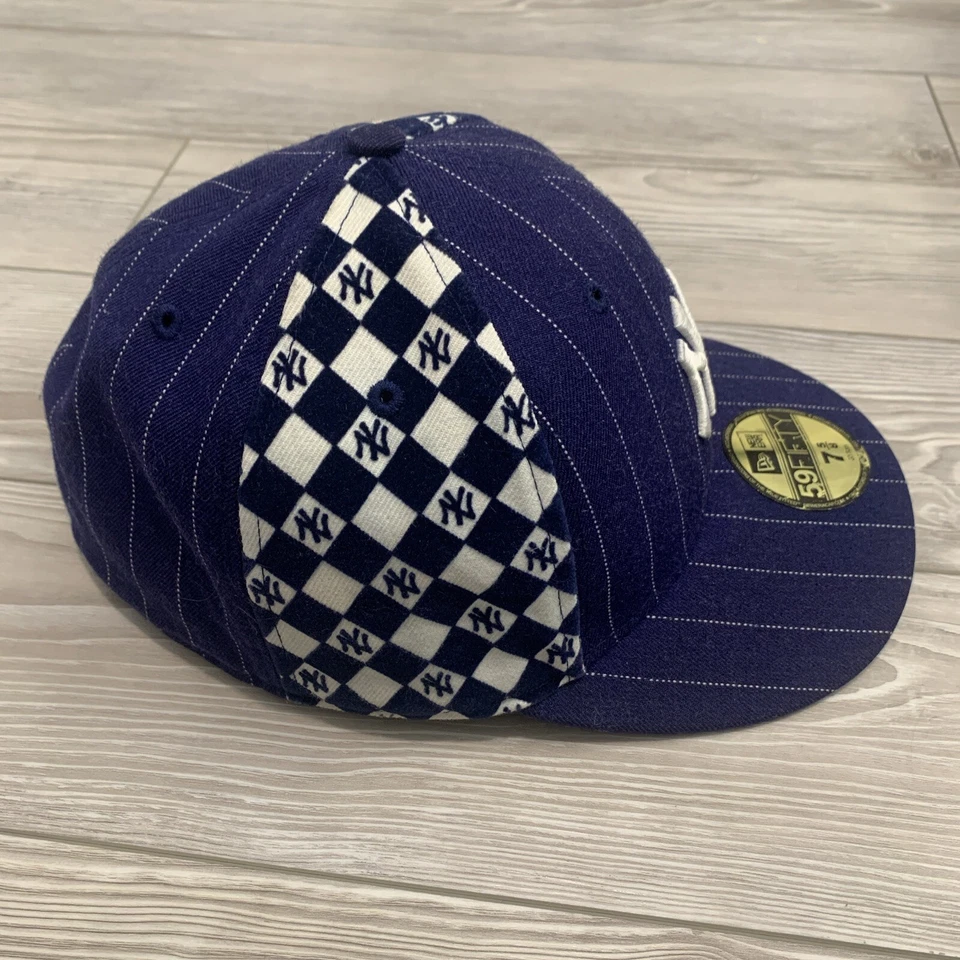 New York Yankees Vintage Y2K Blue Pin Striped New Era 59 FIFTY Hat (Size: 7 5/8) - Image 4 of 4