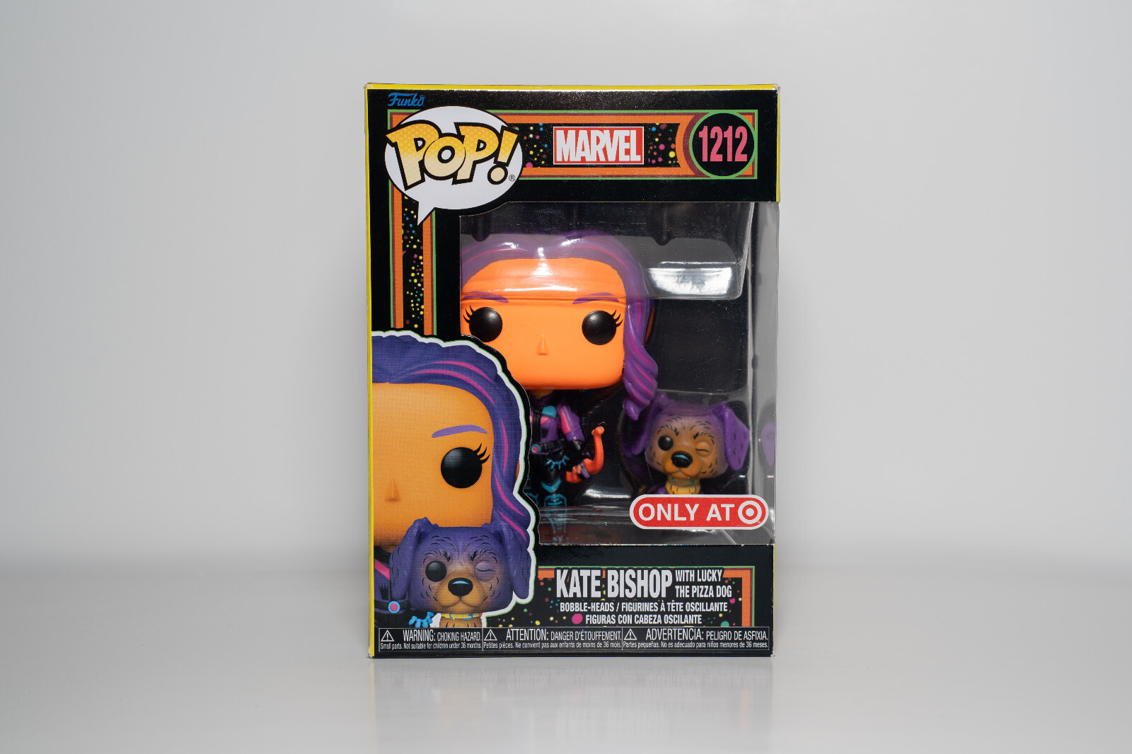 Funko Pop Marvel Black Light Kate Bishop with Lucky the Pizza Dog Target Exclusive 1212