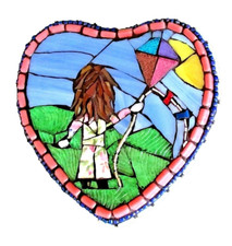2016, Signed by Cali Letts, 5" Mosaic Art, Little Girl Flying Kite Wall D cor